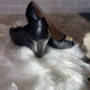 Michael Kors black peep toe wedge shoe
